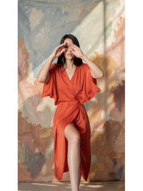 PALMOOR WRAP MIDI DRESS BURNT ORANGE