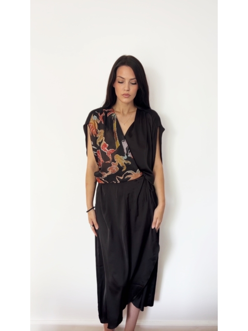 PALMOOR WRAP MIDI DRESS BLACK PALMART PRINT