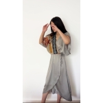PALMOOR WRAP MIDI DRESS GREIGE-CHASE THE SUN