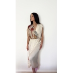 PALMOOR WRAP MIDI DRESS ECRU PALMART PRINT