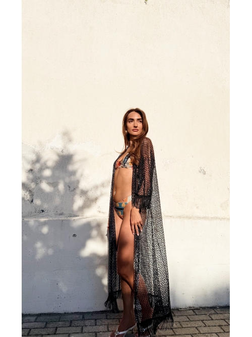 HOLLYSTIC KIMONO KAFTAN FISHNET BLACK SPARKLE