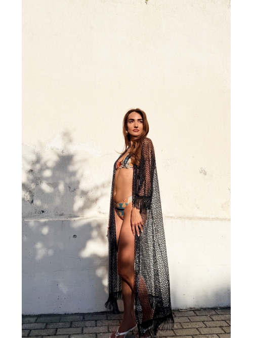HOLLYSTIC KIMONO KAFTAN FISHNET BLACK SPARKLE