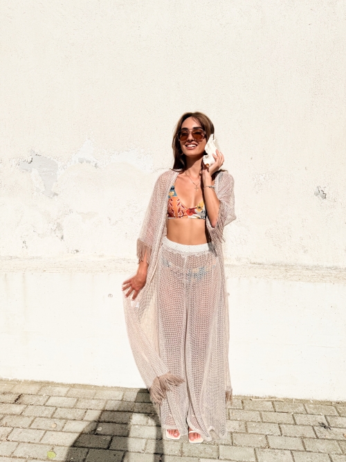 NUREA COTTON WIDE-HAREM PANTS ECRU NET