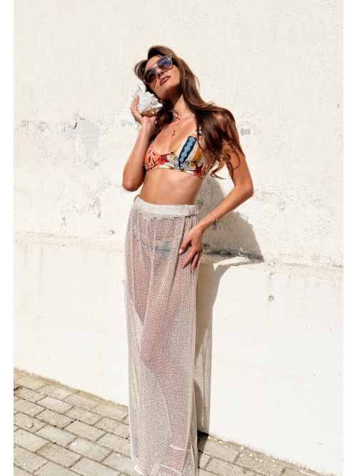 NUREA COTTON WIDE-HAREM PANTS ECRU NET