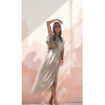 PALMOOR WRAP MIDI DRESS ECRU PALMART PRINT