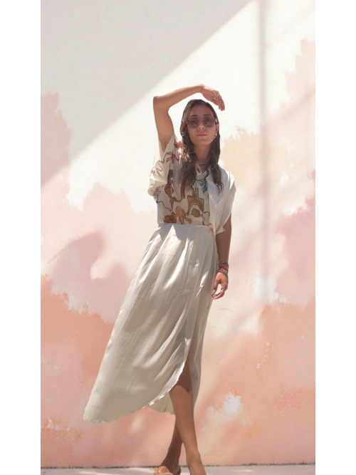 PALMOOR WRAP MIDI DRESS ECRU PALMART PRINT