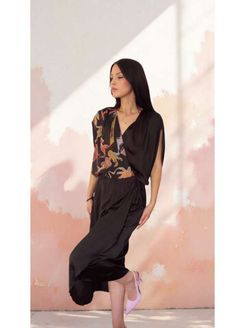 PALMOOR WRAP MIDI DRESS BLACK PALMART PRINT