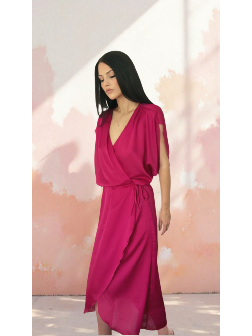 PALMOOR WRAP MIDI DRESS MAGENTA