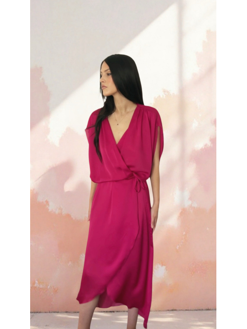 PALMOOR WRAP MIDI DRESS MAGENTA