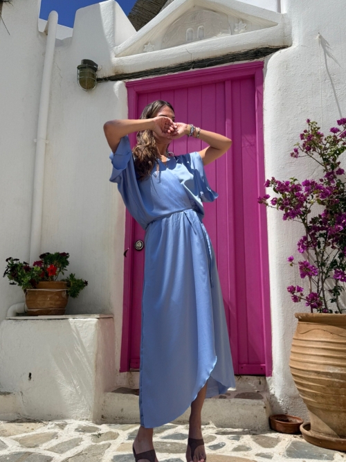 PALMOOR WRAP MIDI DRESS LIGHT BLUE
