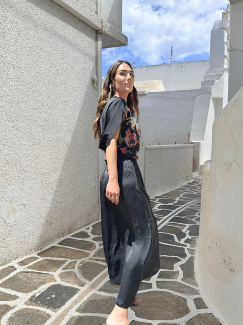 PALMOOR WRAP MIDI DRESS BLACK PALMART PRINT