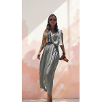 PALMOOR WRAP MIDI DRESS GREIGE-CHASE THE SUN