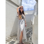 PALMOOR WRAP MIDI DRESS GREIGE-CHASE THE SUN
