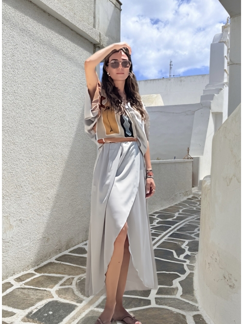 PALMOOR WRAP MIDI DRESS GREIGE-CHASE THE SUN