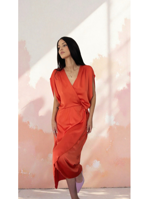 PALMOOR WRAP MIDI DRESS BURNT ORANGE
