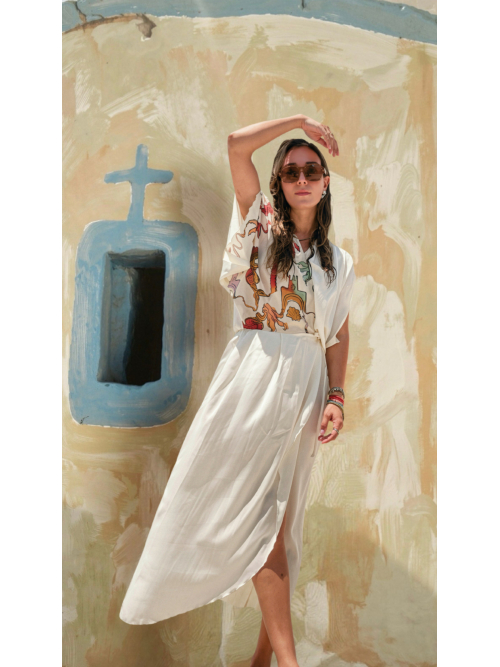 PALMOOR WRAP MIDI DRESS ECRU PALMART PRINT