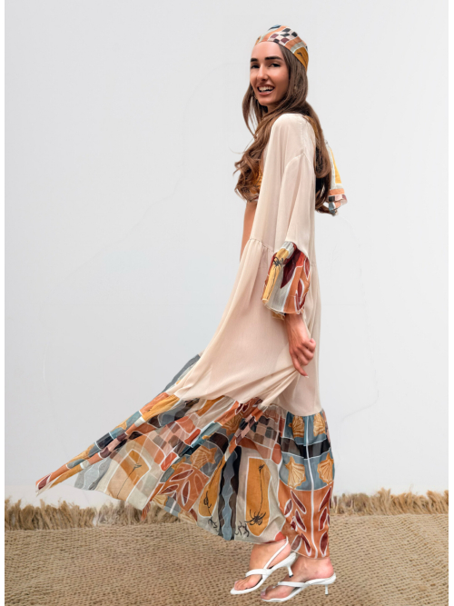 HERMIS SILK MAXI KAFTAN BEIGE-CHASE THE SUN