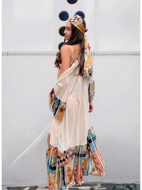 HERMIS SILK MAXI KAFTAN BEIGE-CHASE THE SUN