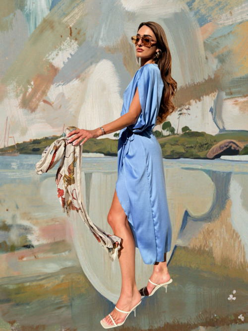 PALMOOR WRAP MIDI DRESS LIGHT BLUE