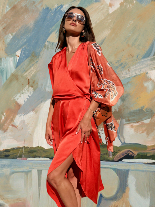 PALMOOR WRAP MIDI DRESS BURNT ORANGE