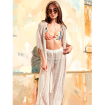 HOLLYSTIC NET KIMONO COVER UP FISHNET ECRU SEQUIN