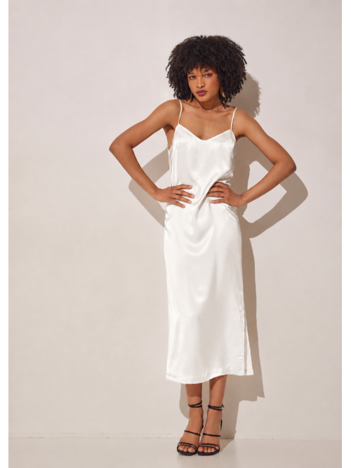 DELIGHT SILKY MIDI DRESS OFF WHITE