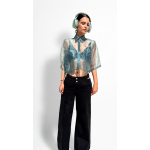 EFFECTO CROP ORGANZA SHIRT PETROLEUM BLUE
