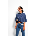 EFFECTO CROP COTTON SHIRT DENIM BLUE