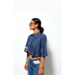 EFFECTO CROP COTTON SHIRT DENIM BLUE