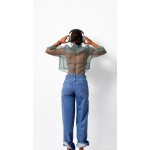 EFFECTO CROP ORGANZA SHIRT PETROLEUM BLUE