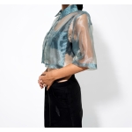 EFFECTO CROP ORGANZA SHIRT PETROLEUM BLUE