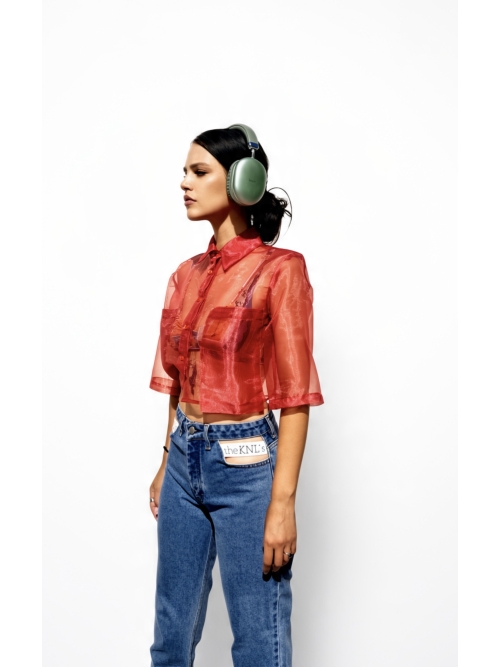 EFFECTO CROP ORGANZA SHIRT CHERRY RED