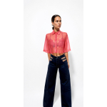 EFFECTO CROP ORGANZA SHIRT CHERRY RED