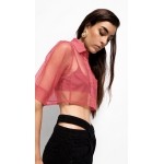 EFFECTO CROP ORGANZA SHIRT CHERRY RED