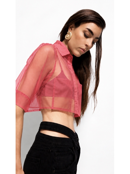 EFFECTO CROP ORGANZA SHIRT CHERRY RED