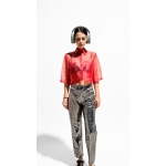 EFFECTO CROP ORGANZA SHIRT CHERRY RED