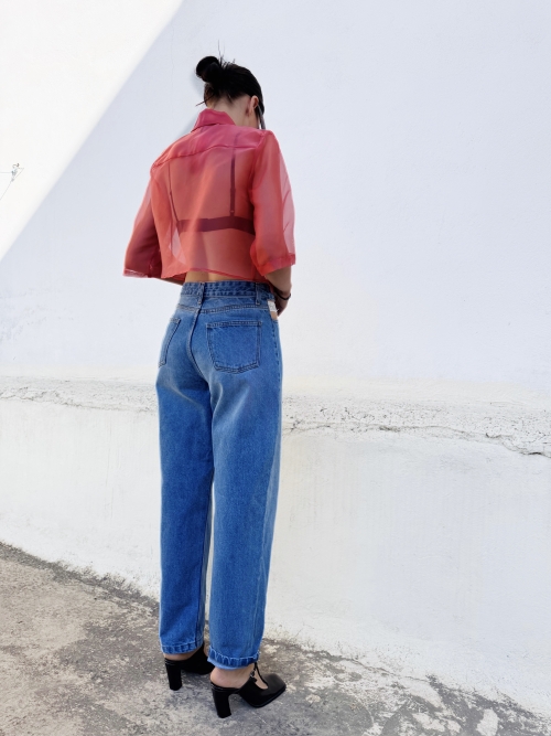 EFFECTO CROP ORGANZA SHIRT CHERRY hRED