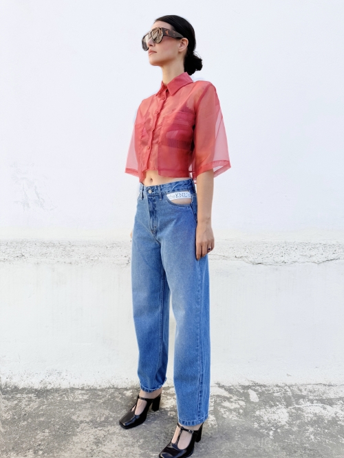 EFFECTO CROP ORGANZA SHIRT CHERRY RED