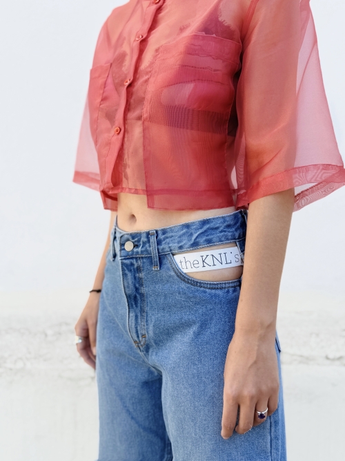 EFFECTO CROP ORGANZA SHIRT CHERRY RED