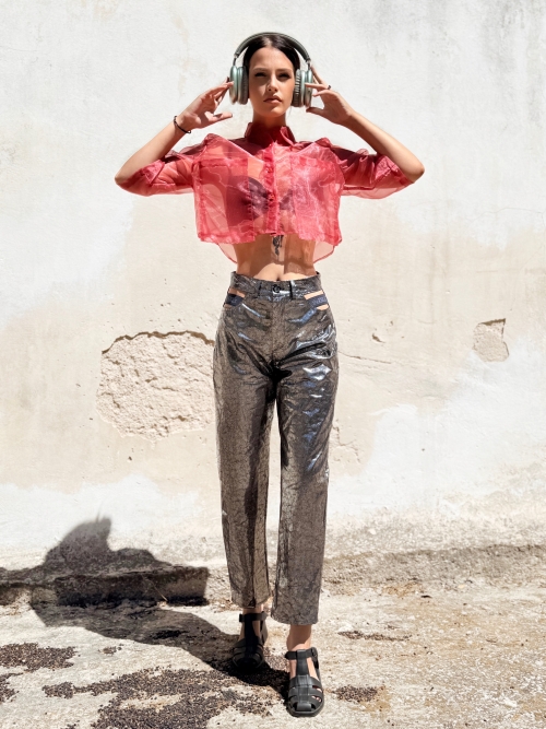 MERMAID STRAIGHT LEG METALLIC EFFECT PANTS