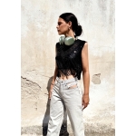 AWE FISHNET SEQUIN TOP WITH FRINGES BLACK