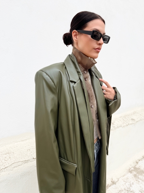 ARTOSPHERE COAT VEGAN LEATHER OLIVE GREEN