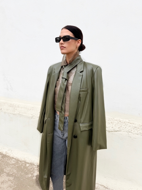 ARTOSPHERE COAT VEGAN LEATHER OLIVE GREEN