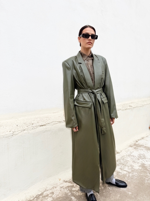 ARTOSPHERE COAT VEGAN LEATHER OLIVE GREEN