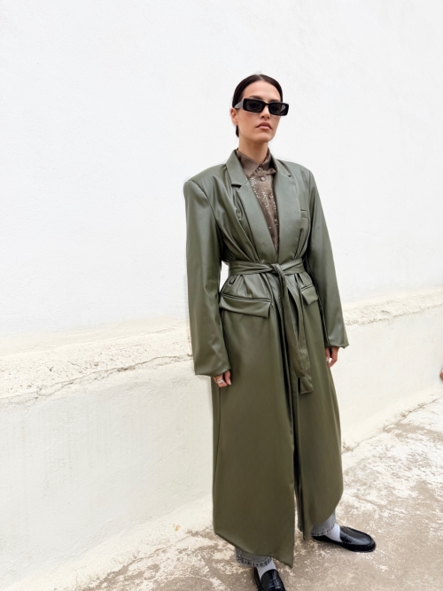 ARTOSPHERE COAT VEGAN LEATHER OLIVE GREEN