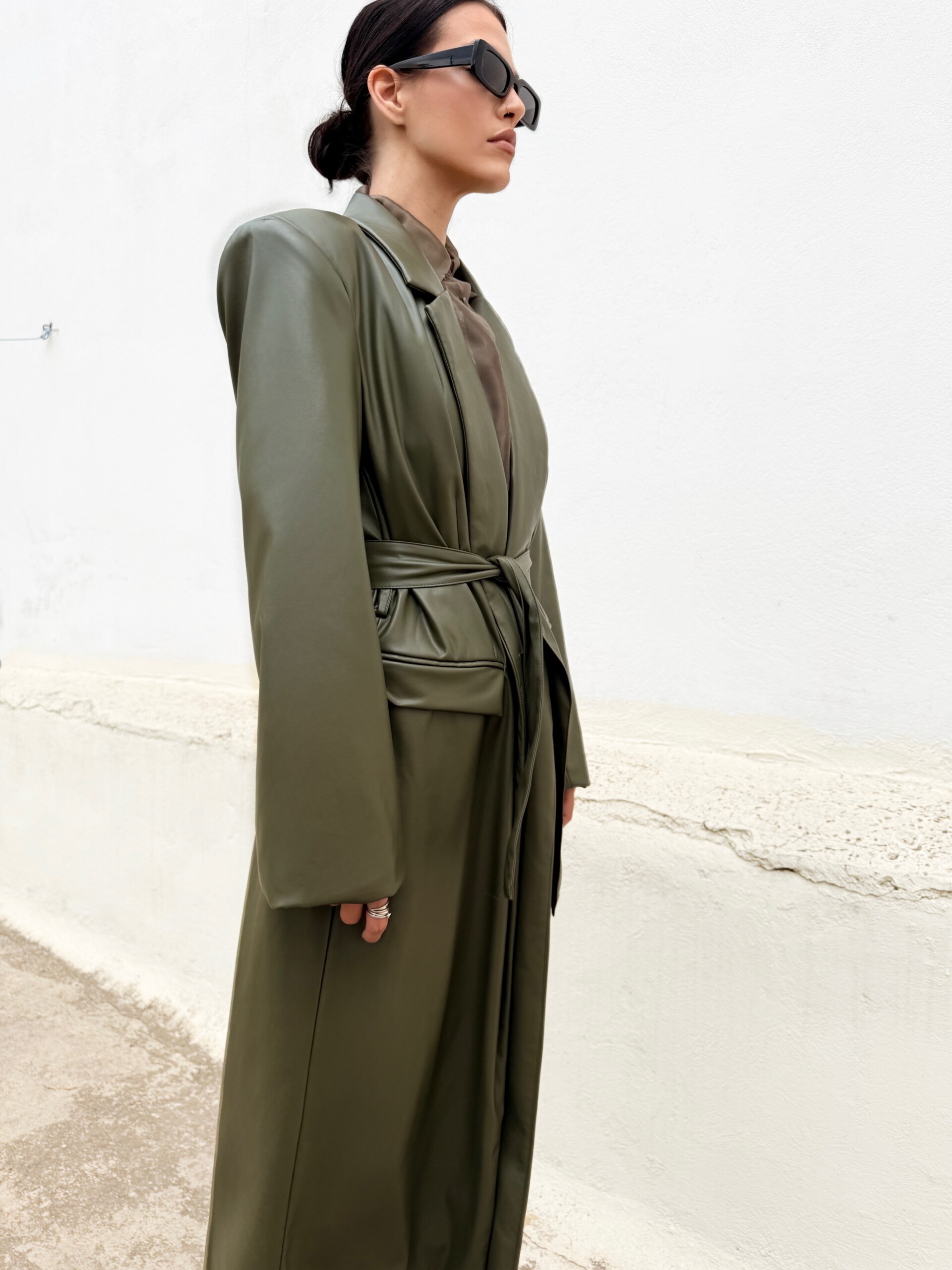 IMG_3711 ARTOSPHERE COAT VEGAN LEATHER OLIVE GREEN