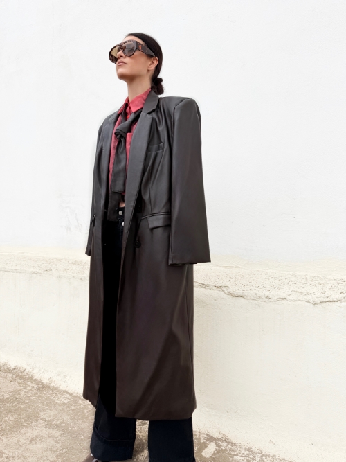 ARTOSPHERE COAT FAUX LEATHER DARK BROWN