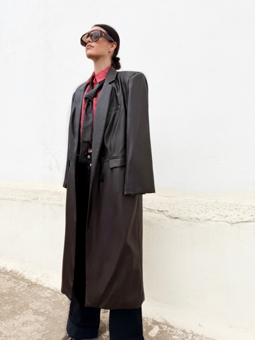 ARTOSPHERE COAT FAUX LEATHER DARK BROWN
