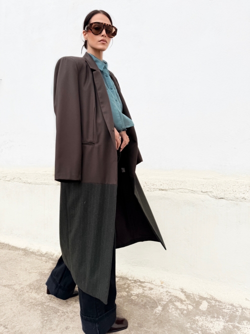 SOUL COAT COLORBLOCK WOOL MOCHA CHOCOLATE/ STRIPED