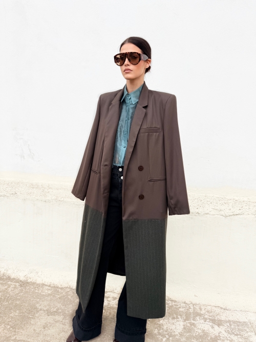SOUL COAT COLORBLOCK WOOL MOCHA CHOCOLATE/ STRIPED